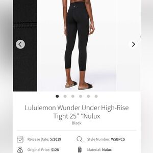 Lululemon Wunder Under High-Rise Legging 25” * Nulux Black Size 4